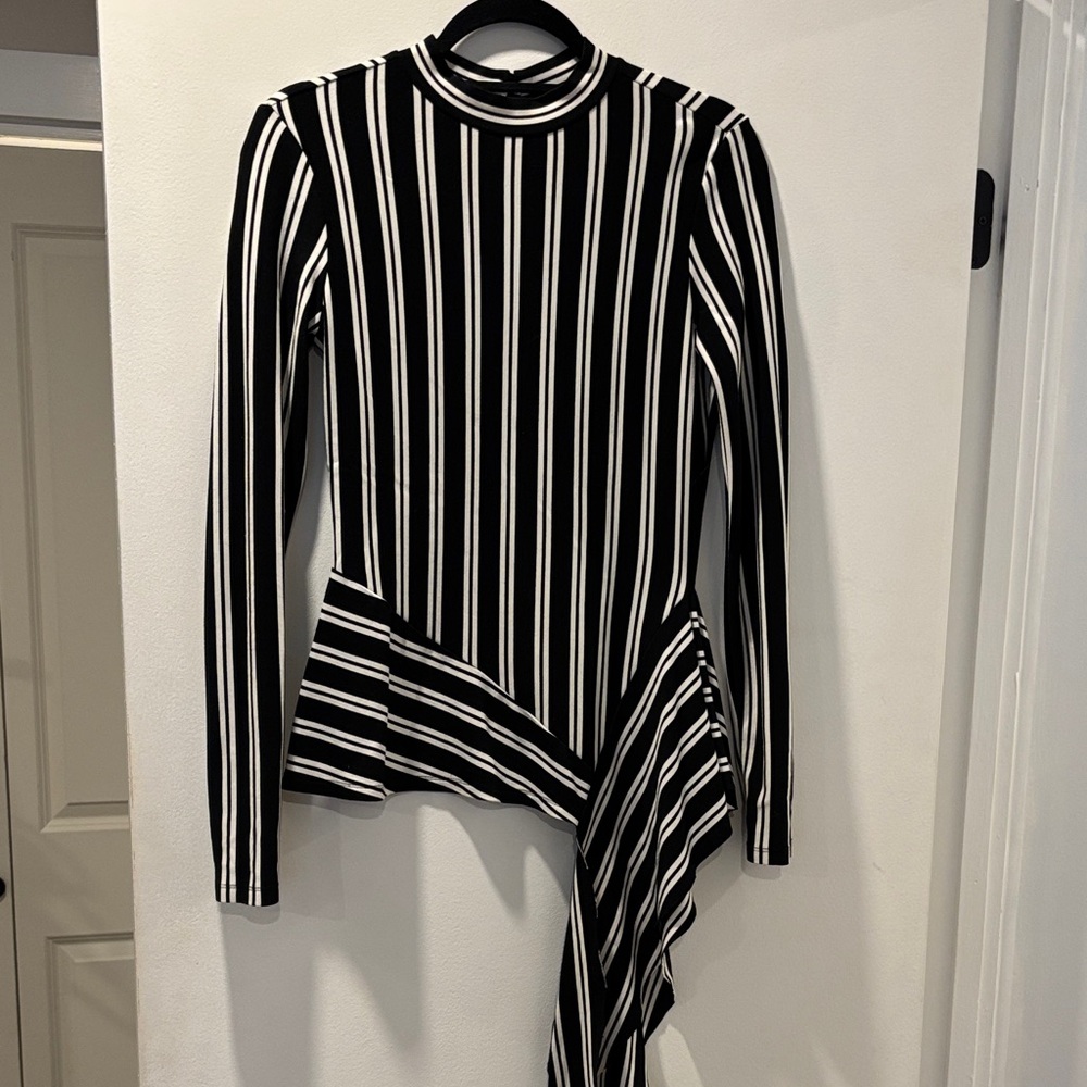Black and White Striped Asymmetrical Top